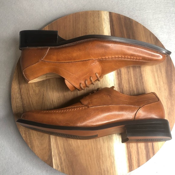 Stacy Adams Never Worn Mens Saddle Brown Lace Up Sq Toe Oxfords Size 8M 24101-03 - Picture 3 of 9